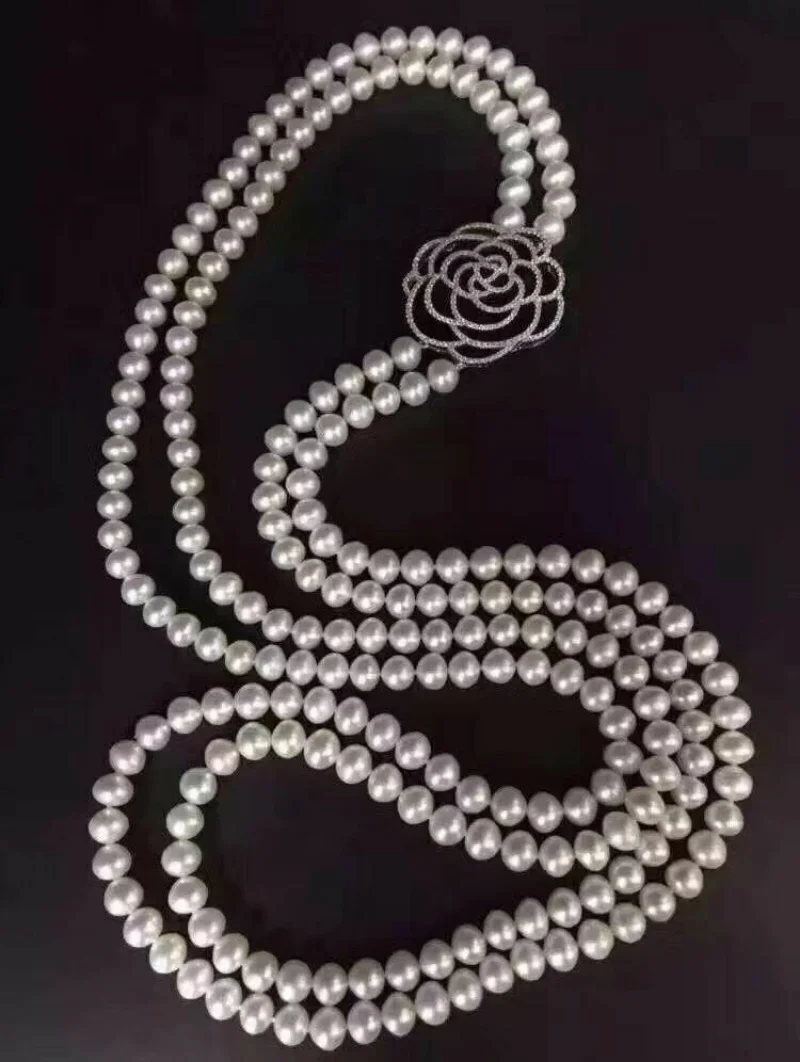 

Gorgeous 8-9mm 9-10mm South Sea Round White Pearl Necklace 26-28''