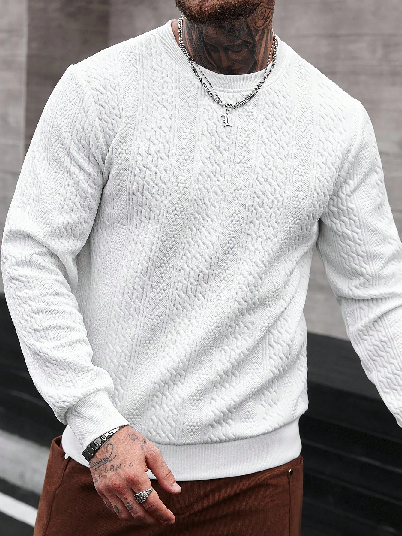 

Men's Casual Loose Fit Crew Neck Long Sleeve Cable Knit Pullover Sweater for Autumn