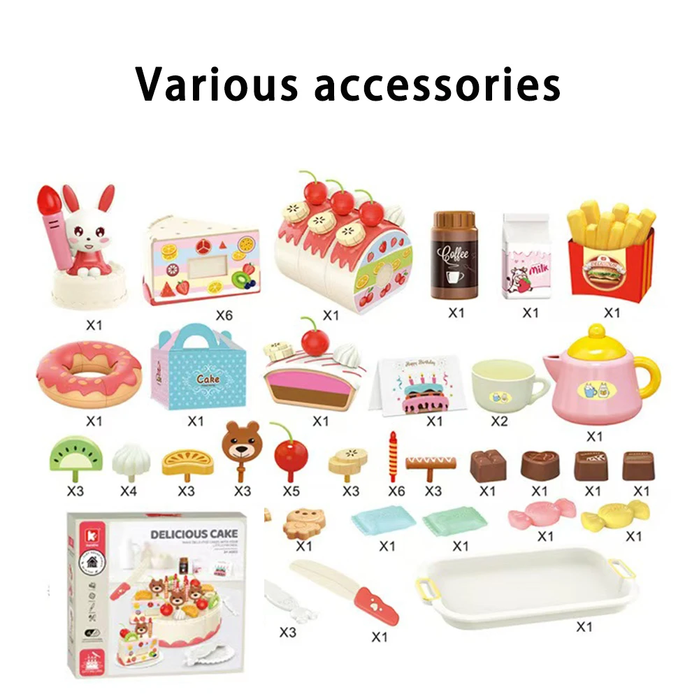 85 pezzi torta di compleanno per bambini giocattolo gioca a casa tè pomeridiano set festa di compleanno giocattoli da cucina con musica leggera regalo per l'educazione precoce