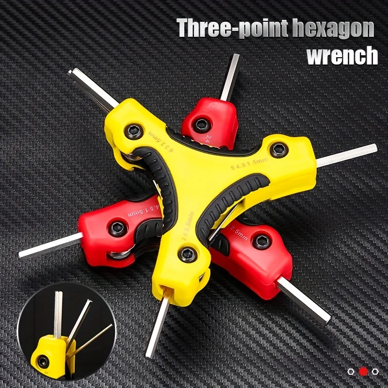 Folding Hexagonal Star Key Cr-V Steel Portable Screwdriver Tool Metric Folding Hexagonal Wrench Kit Red Yellow