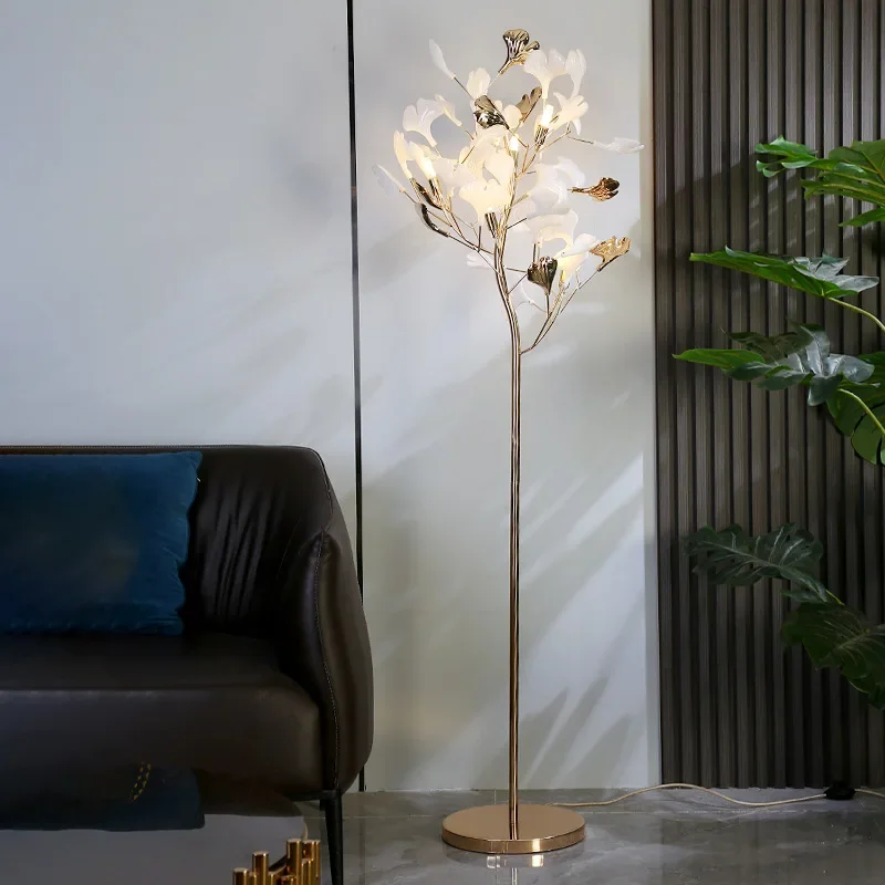 

Modern LED Ginkgo Leaf Light Luxury Floor Lamp Bedroom Bedside Living Room Lighting Home Warm Decorative Gold Floor Lamp