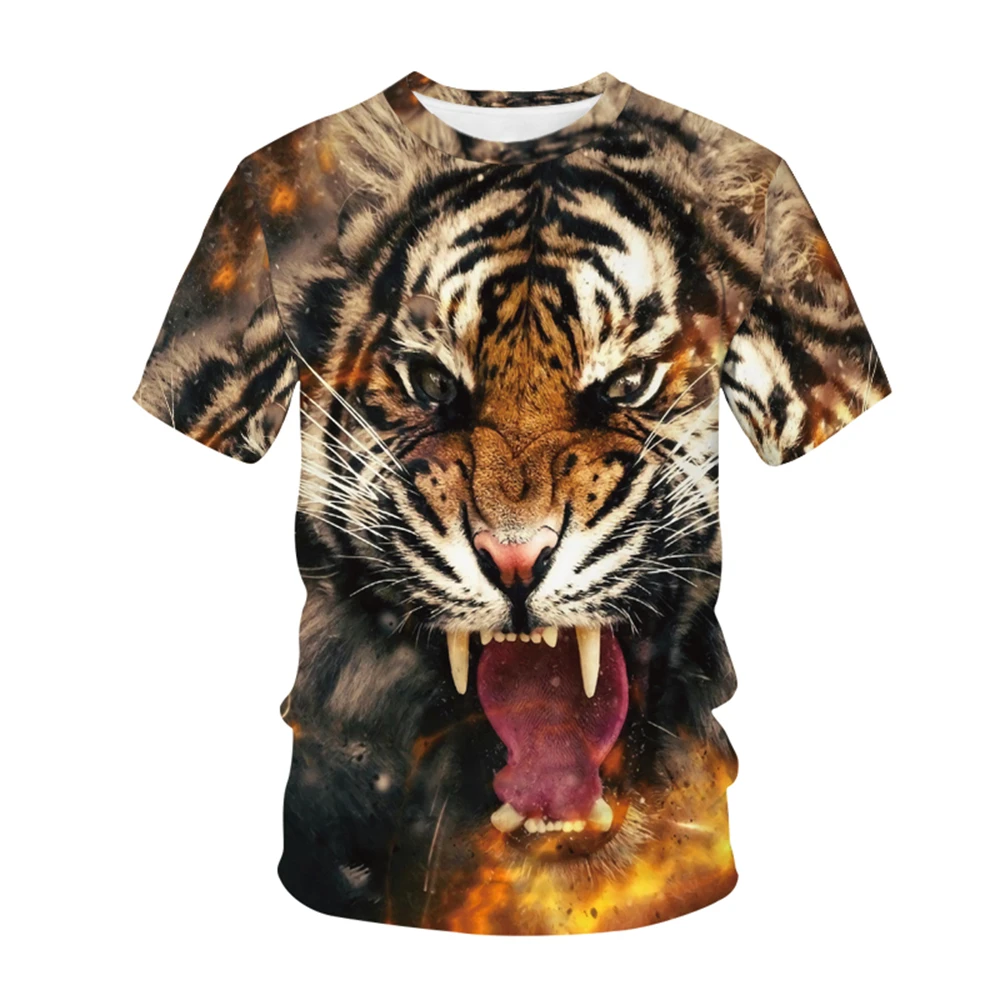 Children's Clothing 3D Tiger Print Summer Children Top Round Neck Child T-Shirt Animal Boys T Shirts Polyester Children Clothes