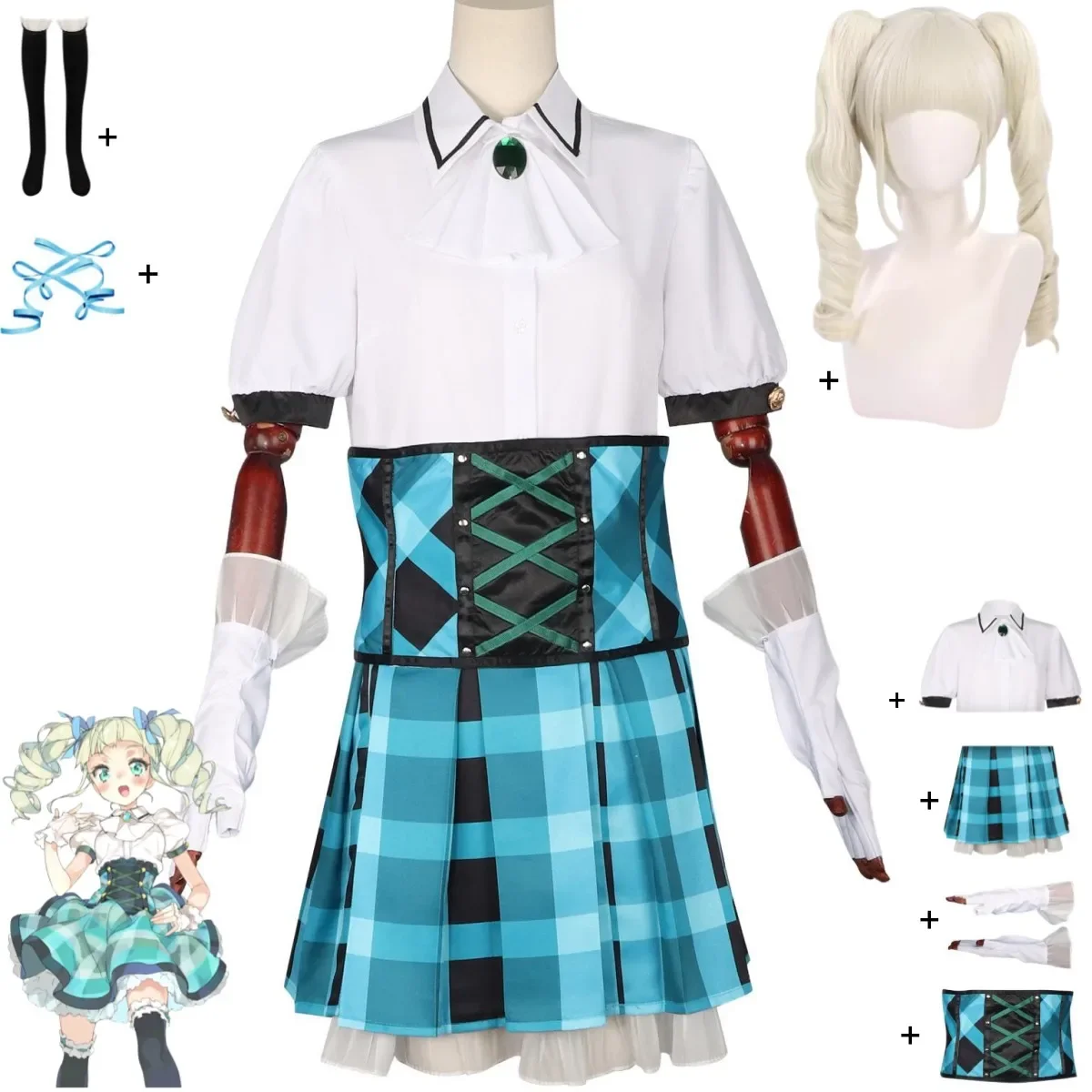 Anime Aikatsu！Todo Yurika Cosplay Costume JK School Uniform Blue Plaid Skirt Wig Woman Sexy Lovely Halloween Carnival Suit