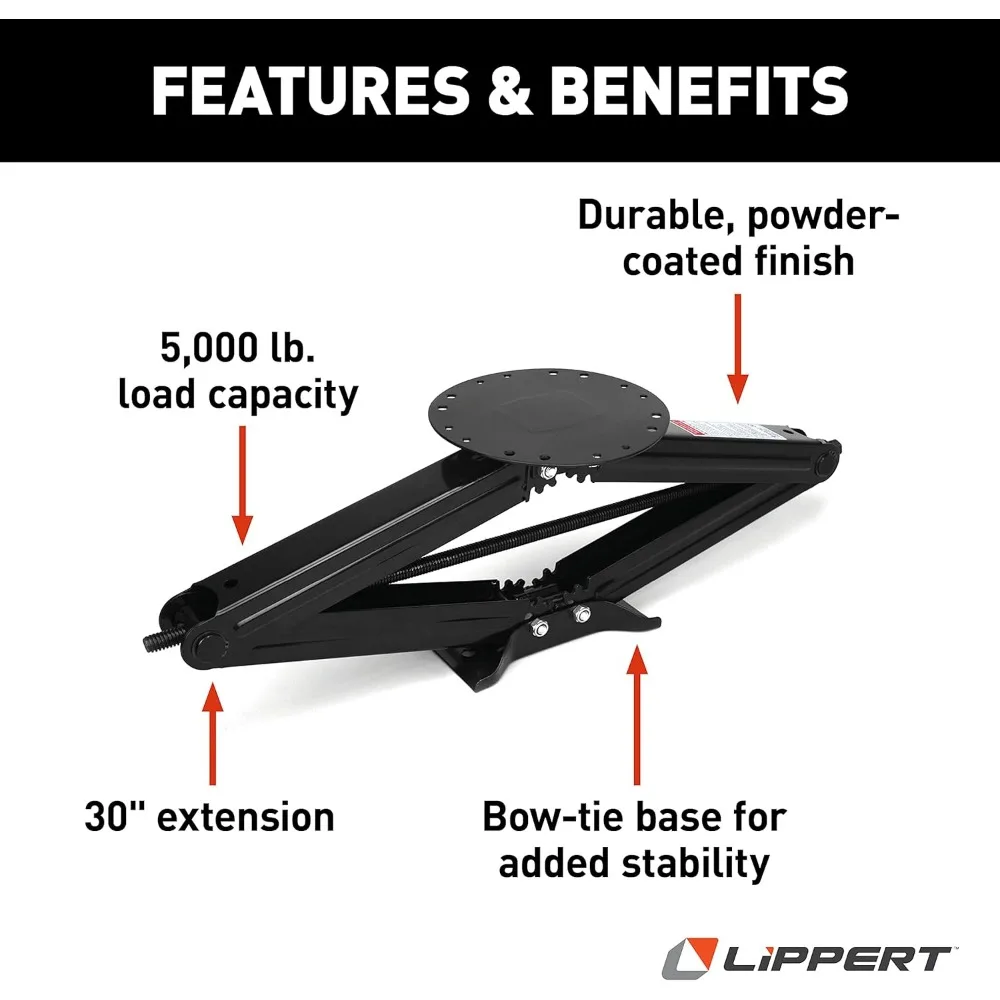手動式30インチRVシザージャックキット、5番目の車輪用、トラベルトレーラー用、シングルパック、耐荷重5000ポンド、防錆コーティング