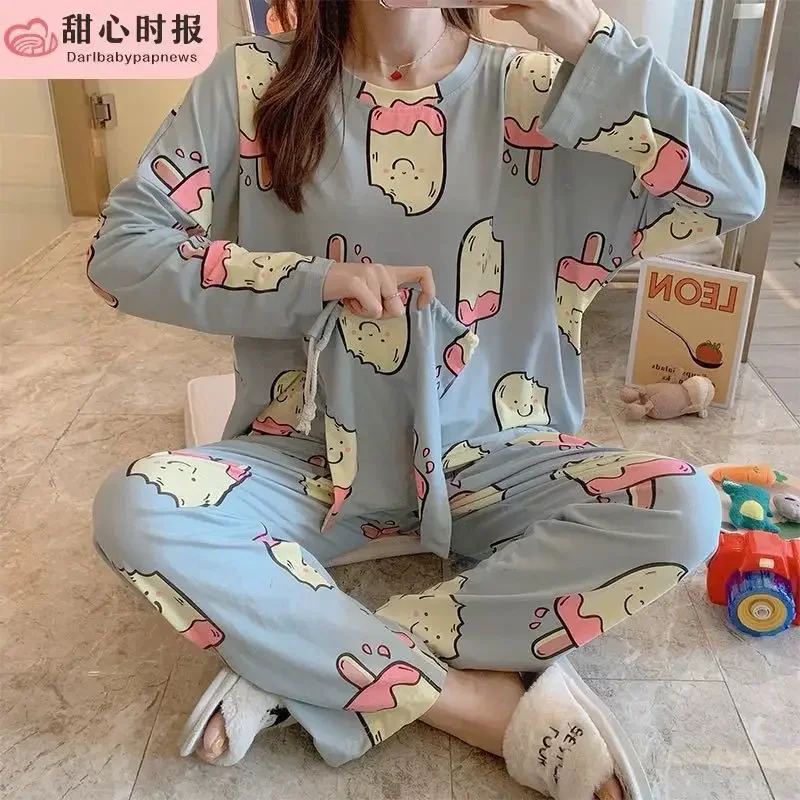 Snoopy Cartoon Pajamas Women Autumn Winter Long Sleeve Home Service Comfortable Women\'s Loose Casual Sleepwear Suit Homewear Set