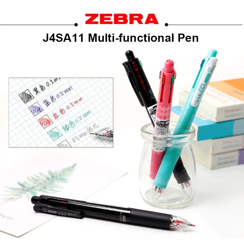 Zebra Sarasa 5 in 1 Combo Pen J4SA11 4 Colors Gel Ink Pens 0.5 Mechanical Pencil for Students Notebook Journal Art Drawing Tools