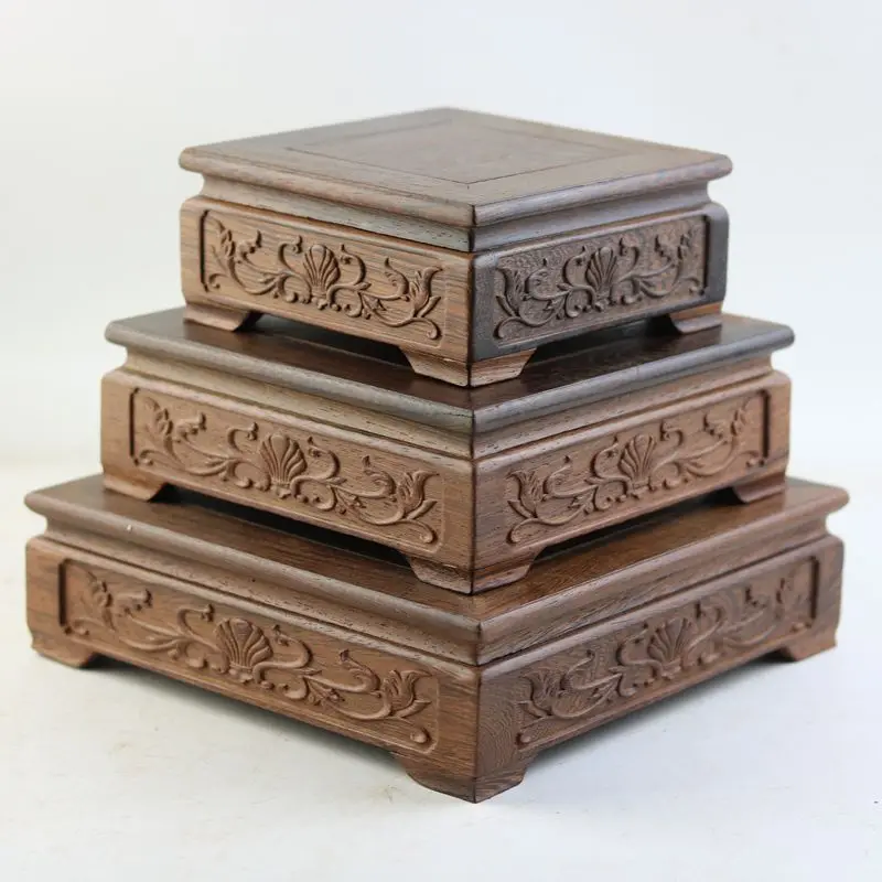 

Chicken Wing Wood Rectangular Base, Vase and Stone Craft Display, Solid Wood Carved Buddha Stand, Home Fish Tank Showcase