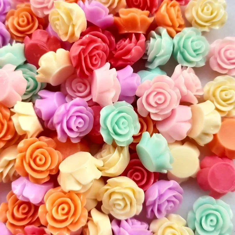 20PCS Craft Random Assorted Color Rose Flower Resin Flat Back Flatbacks Loose Beads Kid's Bow DIY Craft Decoraion Accessory 8mm