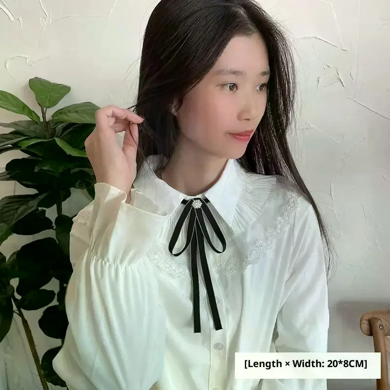 1 шт., британский корейский студенческий стиль, лента ручной работы, черный галстук-бабочка, булавки, галстук-бабочка для женщин и девочек, банк, белая рубашка, воротник с цветком