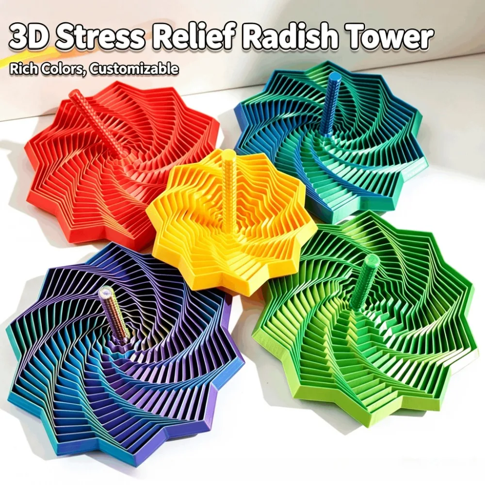 3D Printed Sensory Stress-Relief Star, Easy-to-Grip Handle, Spinning Spiral Hexagon Toy (Red and Blue, 4.64 Inches)
