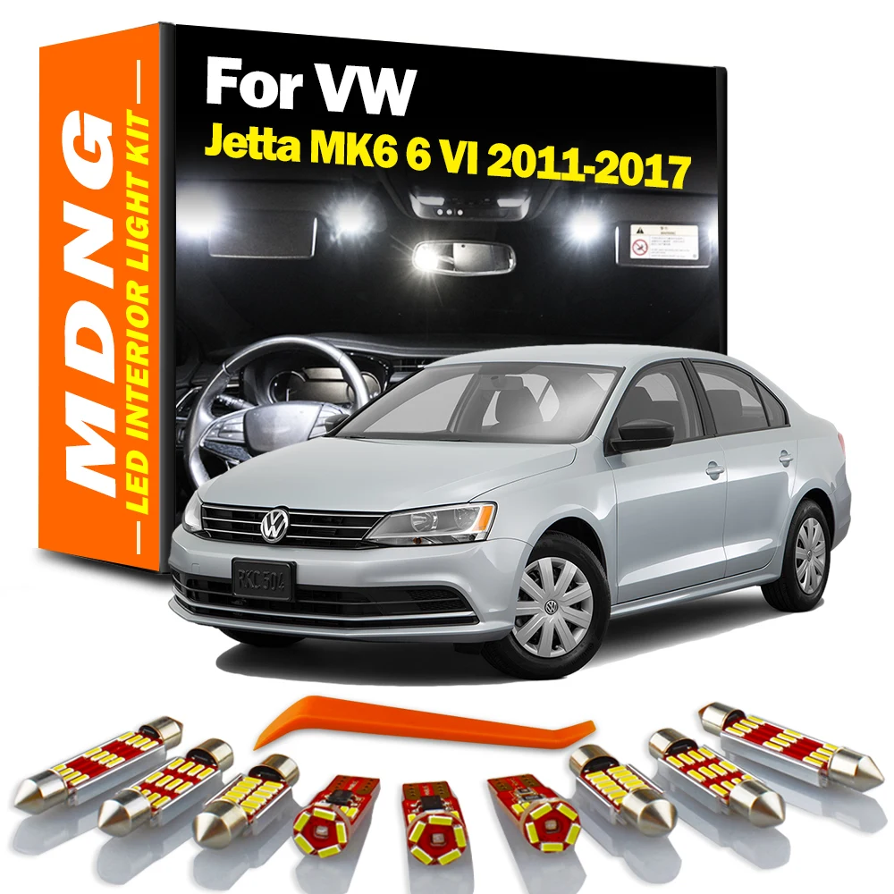 MDNG 13Pcs Car LED Bulbs Interior Reading Footwell Light Kit For VW Volkswagen Jetta MK6 6 VI 2011 2012 2013 2014 2015 2016 2017