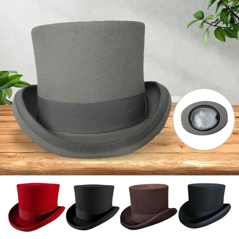 Classic Wool Felt President Hats Equestrian Cap Magic Hat Victorian Gentlemen Mad Top Hat Men Women Vintage Hatter Black Red