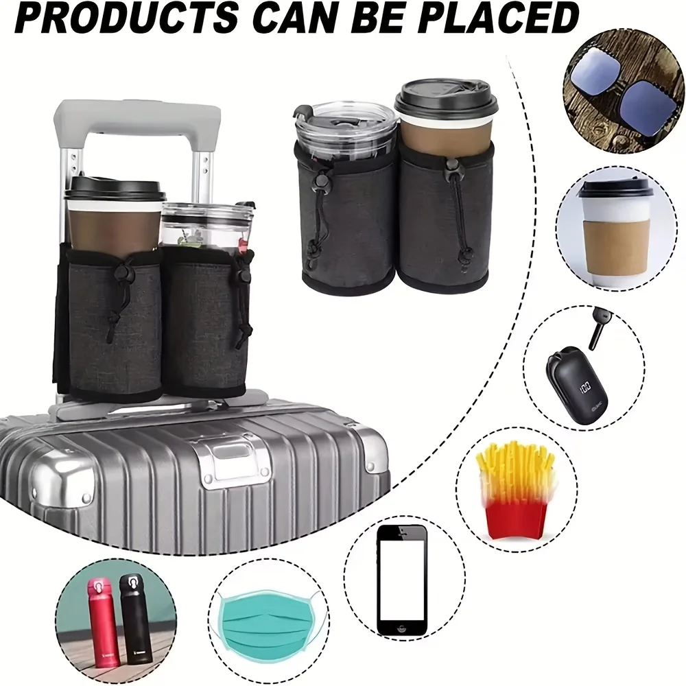 Heavy Duty Travel Suitcase Cup Holder, Multifunctional Trolley Case Hand-Free Milk Tea Cup Sleeve, Adjustable Height
