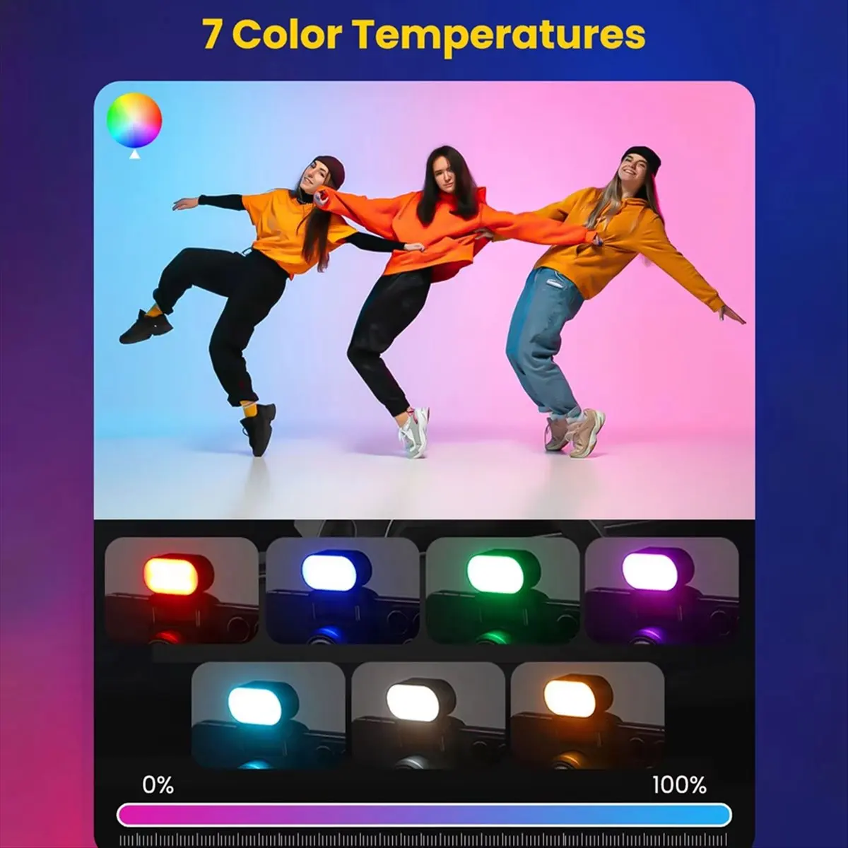 ضوء ملء مغناطيسي RGB لتصوير الفيديو Gimbal LED 3-Speed 7-Color قابل للتعديل تأثير الضوء #1