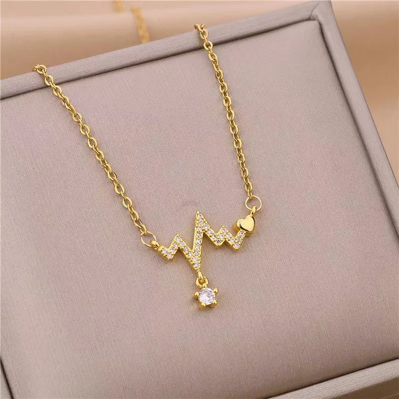 Fashion French Romantic ECG Couple Confession Love Necklace Ladies Light Luxury Design Clavicle Chain Heartbeat Pendant Gift