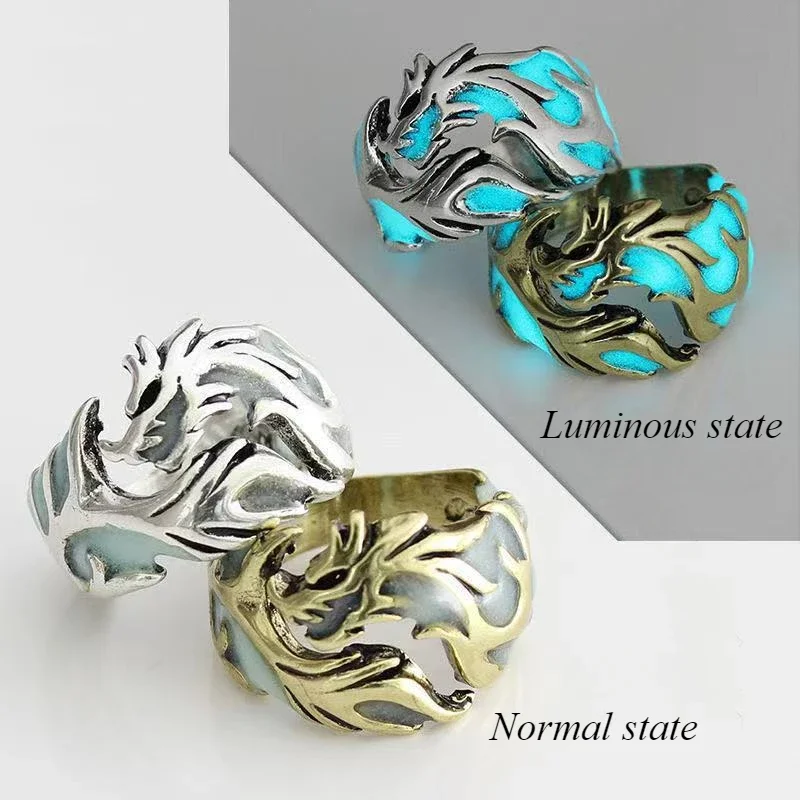 Luminous Dragon Rings for Men Creative Men's Domineering Multi-color Luminous Dragon Pattern Ring Luminous Jewelry Rings