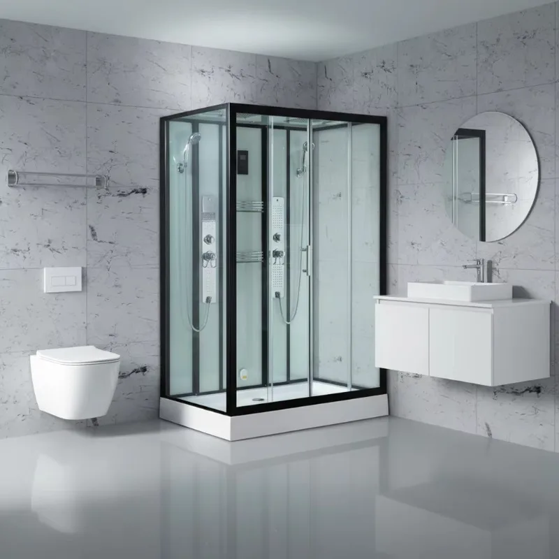 Wholesale prefabricated bathroom integral massage steam tempered glass shower room with corner design, chrome-plated