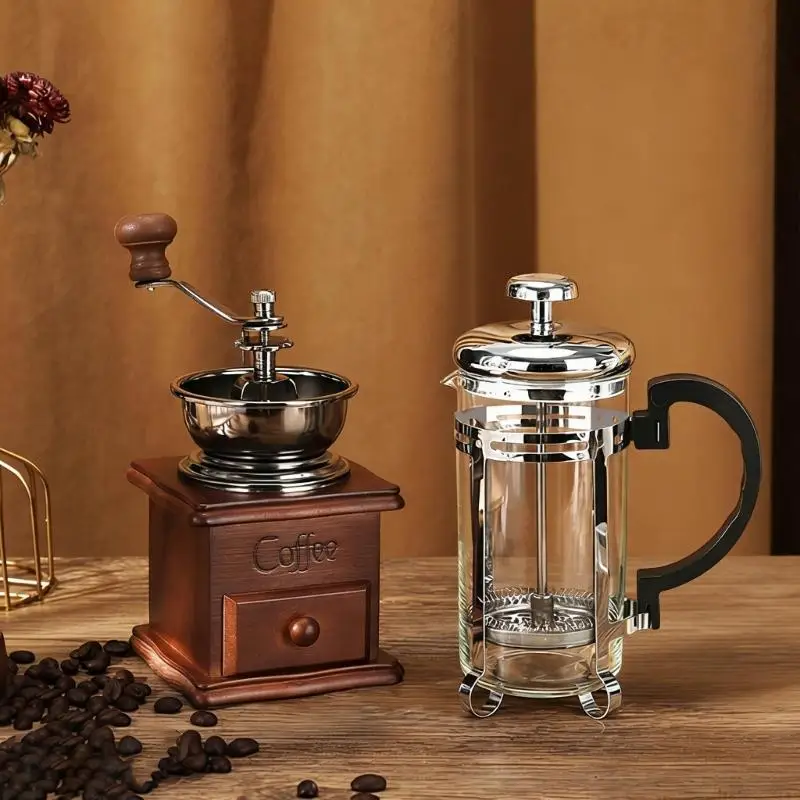 QX2E Premium Manual Coffee Grinders With Adjustable Setting And Durable French Press Coffee Brewing Set For Smooth Brewing