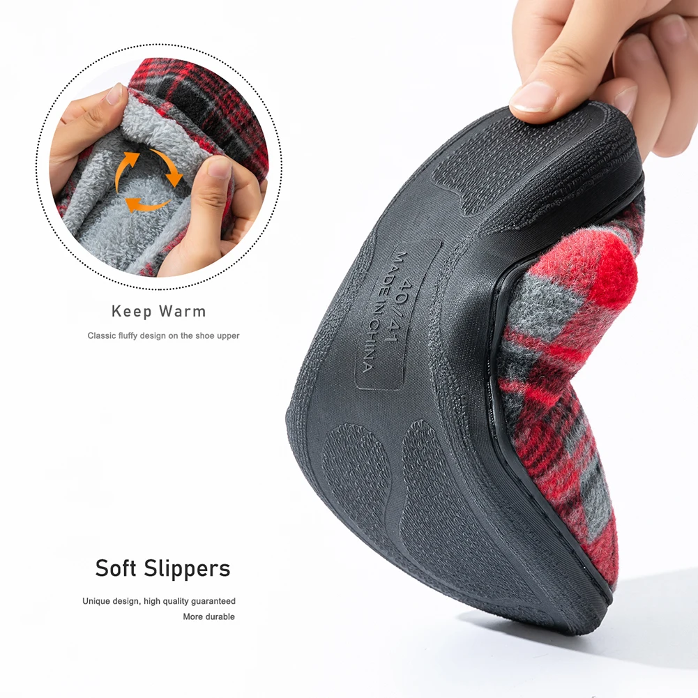 Herren-Hausschuhe aus weichem Filz mit Karomuster sind bequeme und warme Wohnzimmerschuhe sowie Winter-Innenschuhe. – Detail 6