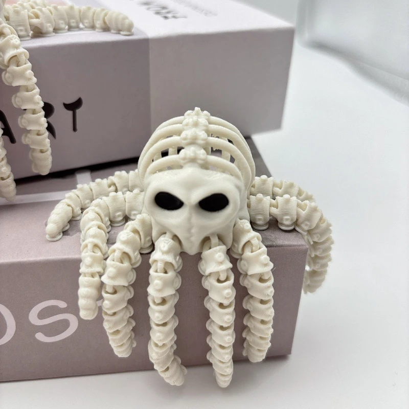 3D Printed Octopus Skull Statue, Cthulhu Mythology Octopus Statue, Fully Flexible and Movable, Gothic Fantasy Art Sculpture with Complex Suction Cup Tentacles, Unique Holiday Decoration Prop, Desktop Decoration, Suitable for Home and Office Decor