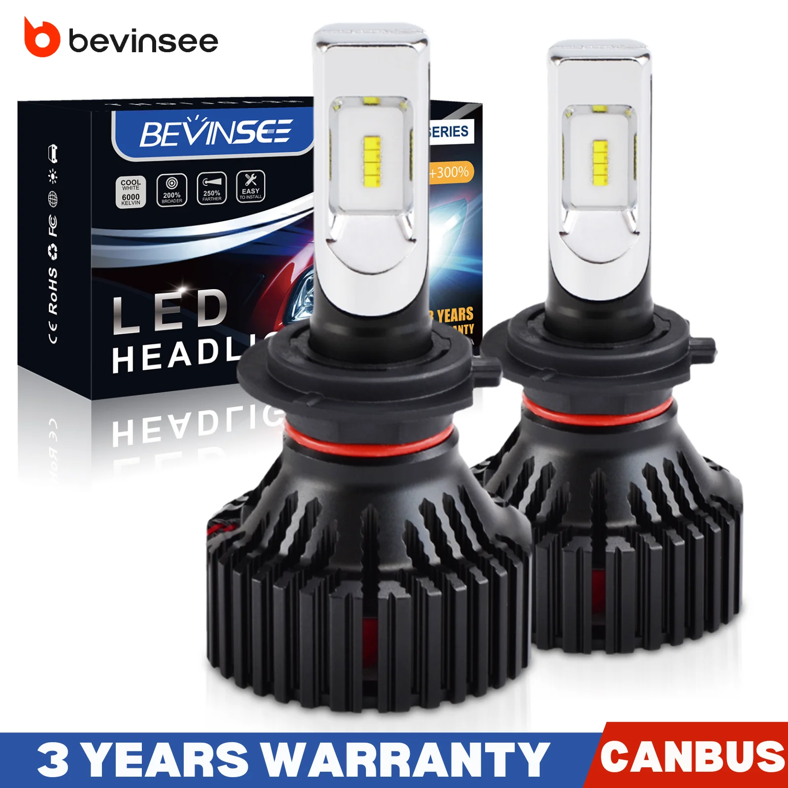 

BEVINSEE H7 LED Bulbs H11 H8 H9 9005 HB3 9006 HB4 Auto LED Fog Light Headlamp Super Bright 60W 16000LM 6000K White 12V
