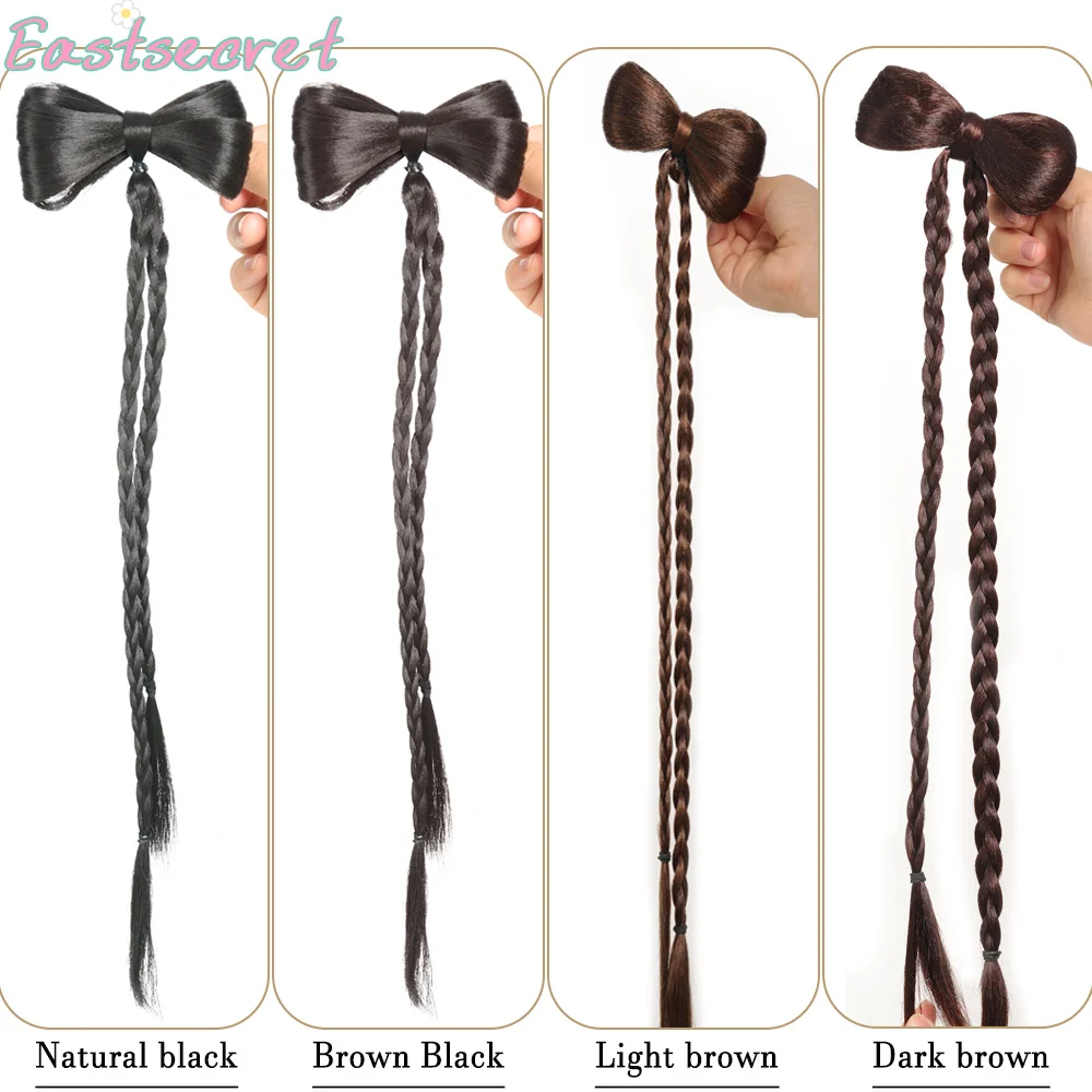 شعر مستعار اصطناعي من EAST ذيل حصان مزدوج من العجين المقلي، عقدة على شكل فيونكة، مشبك إمساك على شكل رأس كرة منفوشة مرحة