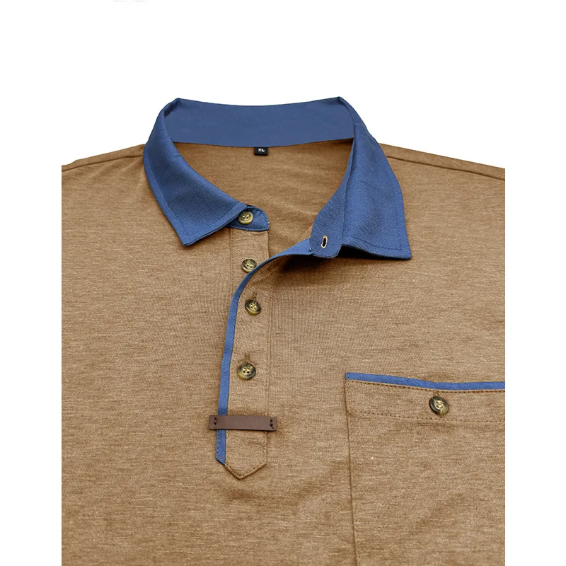 Langarm-Poloshirt für Herren, lässig, schmale Passform, Henley-Kragen, T-Shirt mit Tasche, Smart Blend Tops – Detail 38