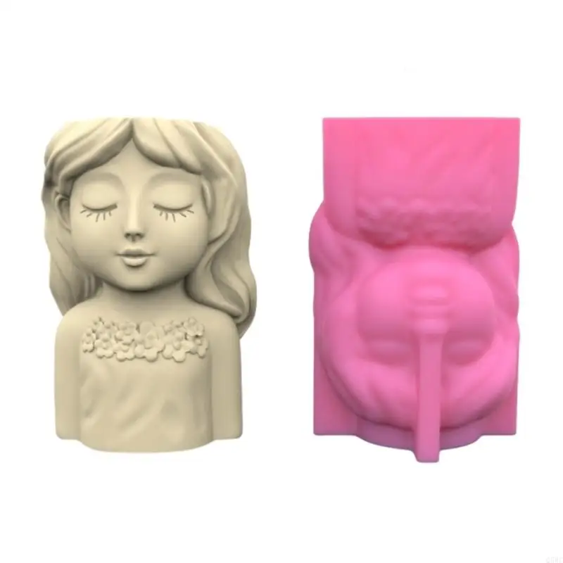 

Girl Pen Holder Pot Mold Succulent Planter Silicone Mold for DIY Decoration Q5WC