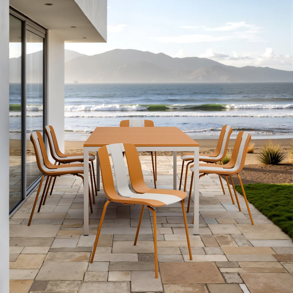 

Holiday 4-Pack Modern Striped Chairs: Indoor/Outdoor PP Seat, Metal Legs, White/Orange/Beige