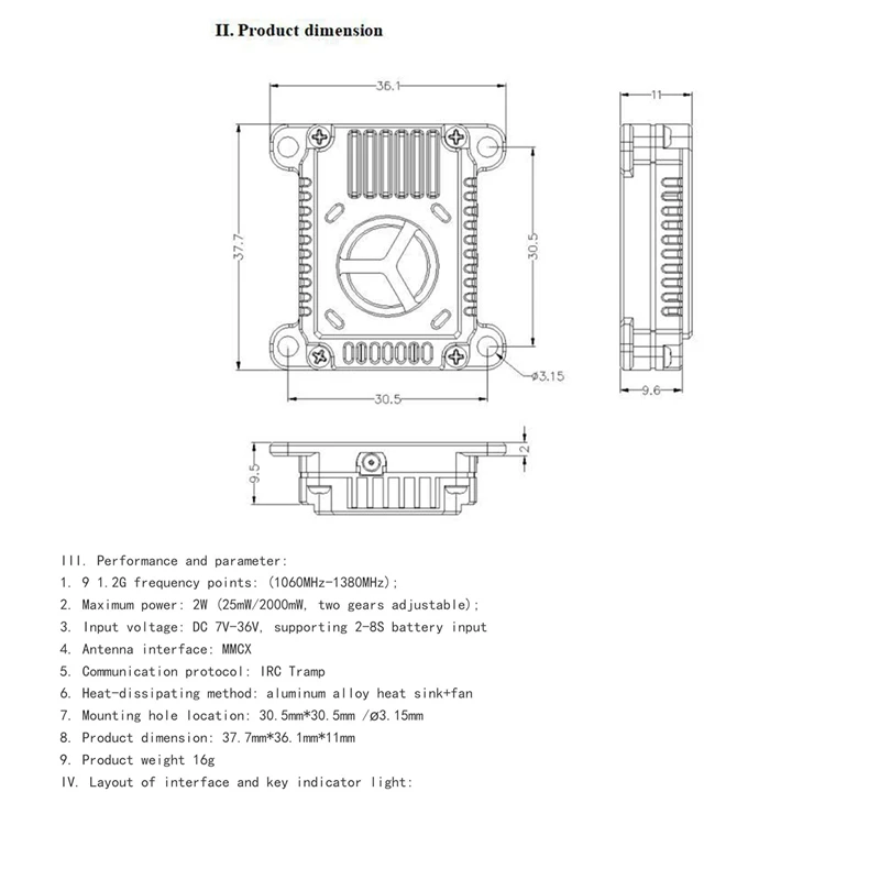 1.2G 1.3Ghz 2W VTX Video Transmitter 1060Mhz-1380Mhz Support 2-8S Battery Input For FPV Racing Drone Long Range-WMAN