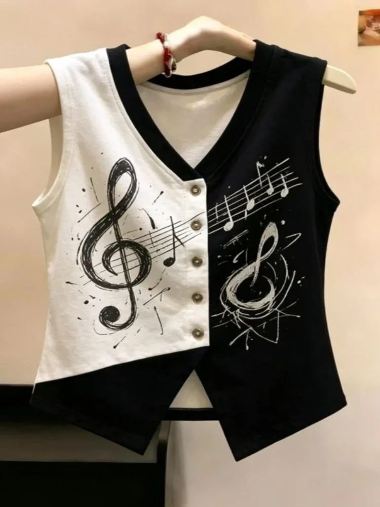 Contrast Color Vest Women's Jackets Slim Fit Sleeveless Print Waistcoats 2026 Ropa Mujer Lady Tops Fashion Korean Tanks Coats