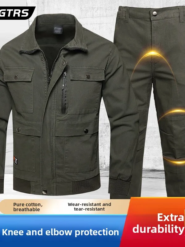 

Thiened Pure Cotton Spring Autumn Work orm Set for Men Youth Auile Repair Labor Protection Camouflage Workwear