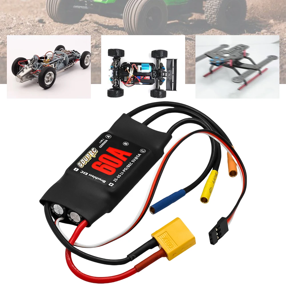 60A Brushless Electronic Controller 2-6S Electric Speed Controller with 5V/7A BEC & XT60 Plugs for Drone RC Helicopter Airplane