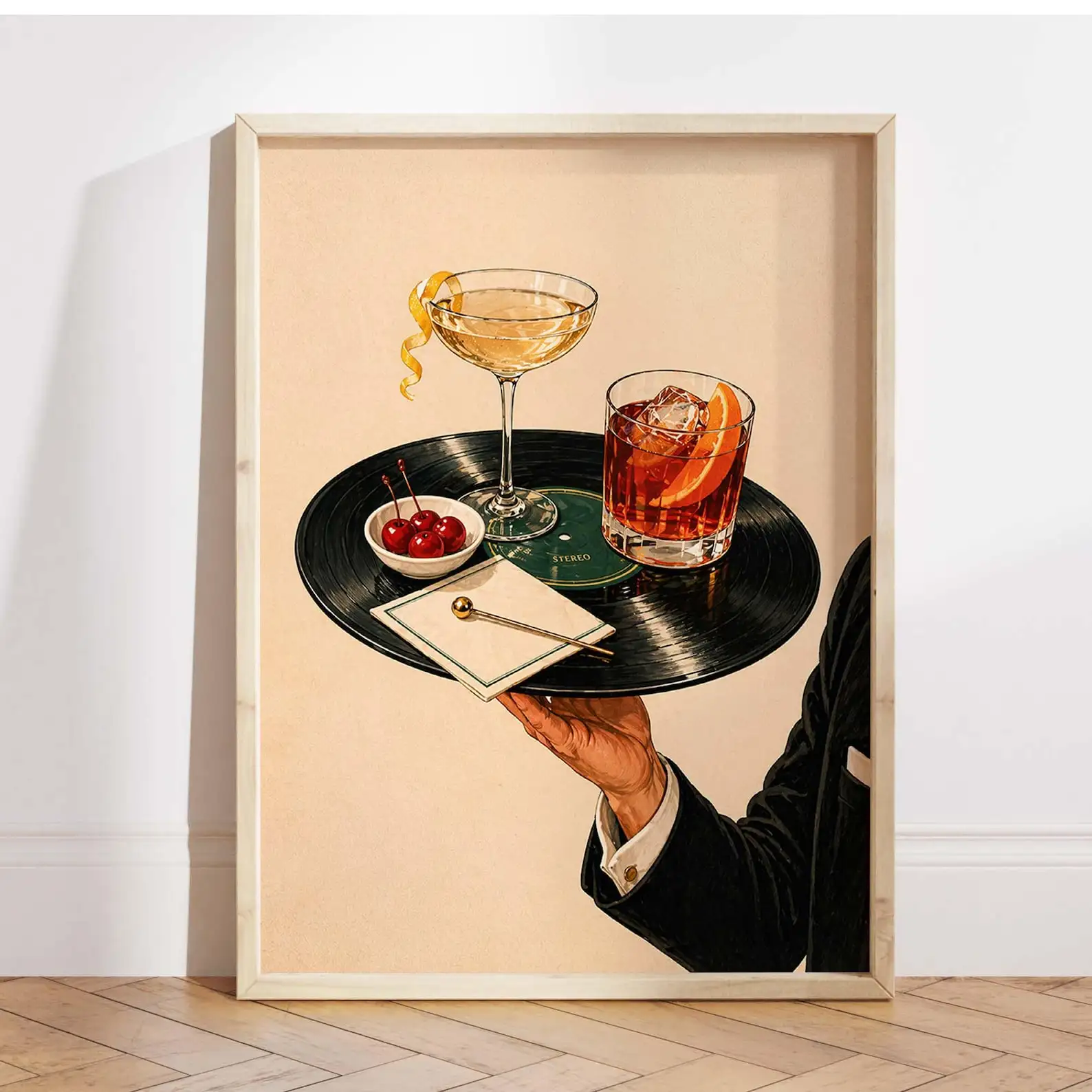 Vintage Vinyl Record Cocktail Canvas Poster Retro Jazz Art Canvas Painting Abstract Wall Decor for Bar Living Room Bedroom Decor view 2