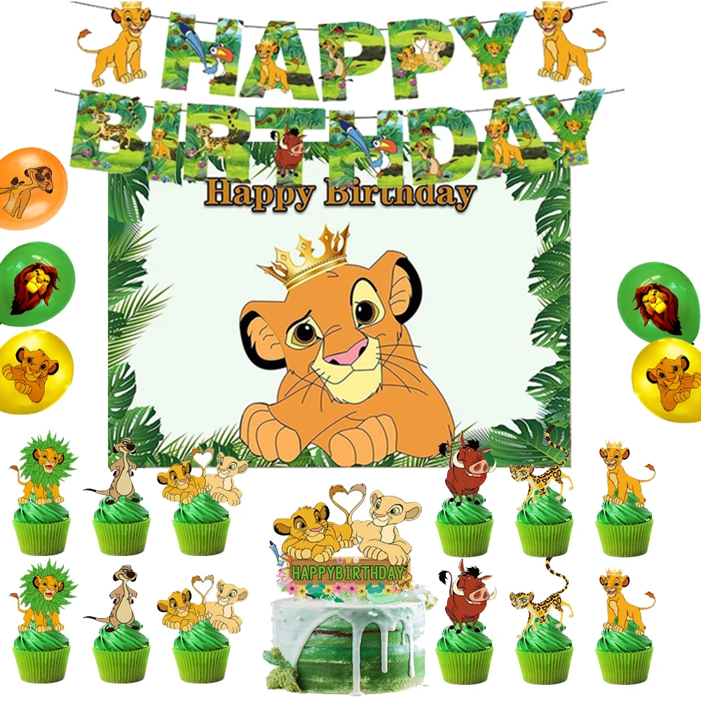 Disney Lion King Simba Theme Birthday Party Decoration Balloon Backdrop Cake Topper Party Supplies Baby Shower