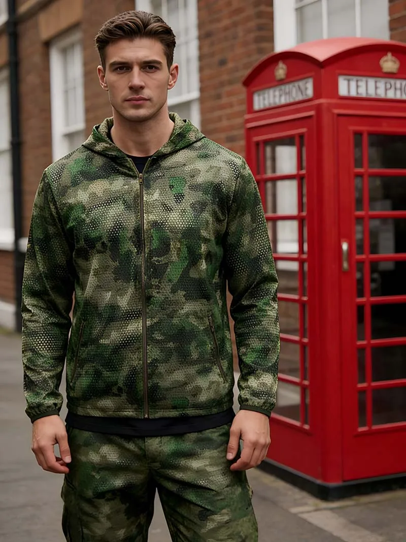 Outdoor Taktisches Set Sommer Atmungsaktive Kapuzenpullover-Sets Tarnmuster Netz Jagd Airsoft Leichtgewicht Kapuzenjacke & Hose | Herren- und Kinderanzug – Detail 5