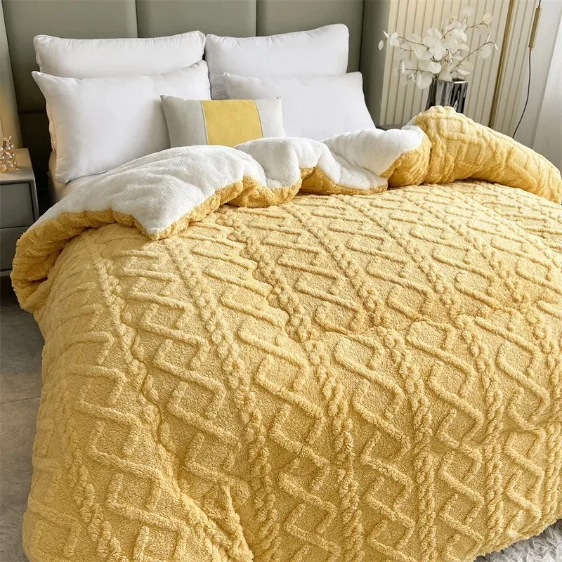 Winter Wool Blanket Double Layer Thickening Blanket Warm Plaid Blankets Fleece Super Warm Soft Throw Sofa Bed Cover Comforter