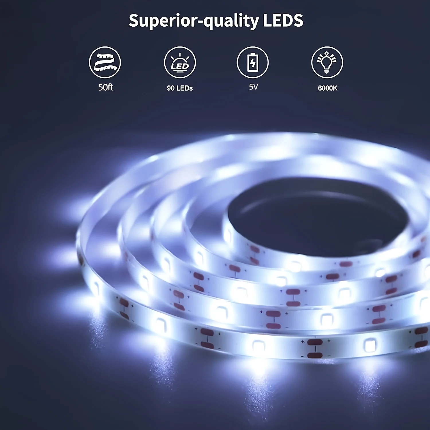 1-10M LED white/warm light strip, 5V indoor LED strip, cool white dual color, equipped with switch button, easy to install, suit