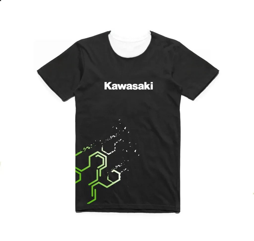 

Kawasaki гоночная команда с принтом для мужчин и женщин с круглым вырезом и короткими рукавами, свободная футболка для любителей мотоциклов, винтажная уличная футболка для мотокросса