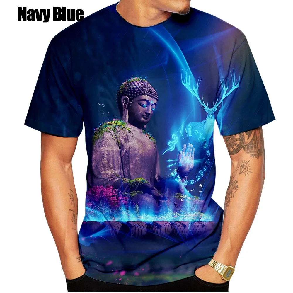 Summer New Fashion 3D Print T Shirt Religious Shakya Muni Buddha Face Short Sleeve Top