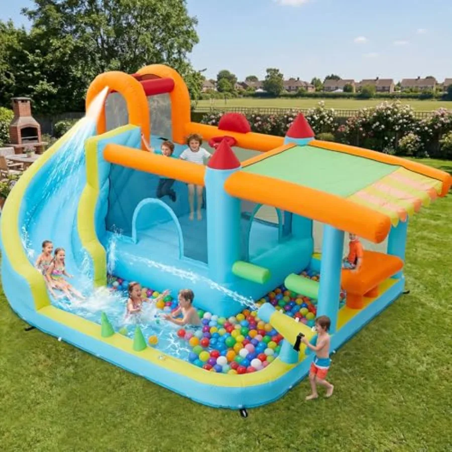 

Inflatable Bounce House for,14ft x 10ft Indoor Outdoor Bounce Castle 12-in-1 with 450W Blower and Slide, Jump House for Backyar