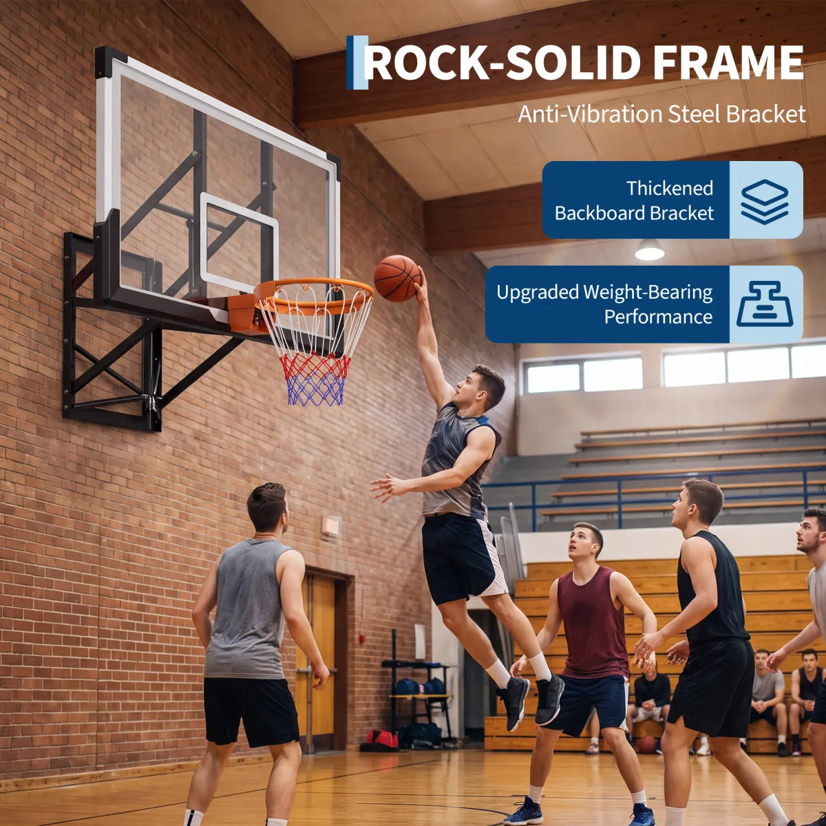 Adjustable Wall-Mounted Basketball Hoop – 52" Backboard, Height from 8 to 10 FT for Indoor & Outdoor Play - view 4