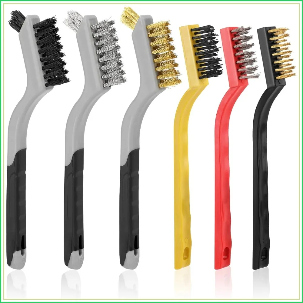 6-Piece Wire Brush Set: Brass, Stainless Steel & Nylon for Rust Removal & Cleaning (3 Colors)