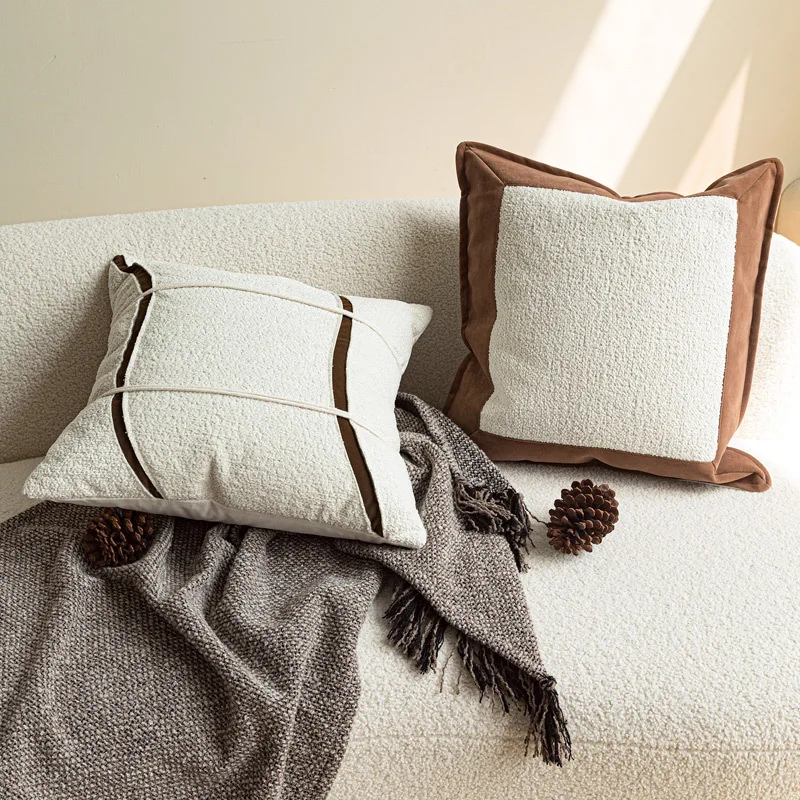 Diagonal Splicing Style Pillow Case Coffee Beige Color Block Cushion Cover Modern Italian Home Sofa Bed Decor