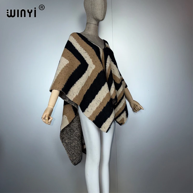 WINYI البلوز سترة كيب المرأة بلايز الخريف والشتاء برج خارجي محبوك غير النظامية كم علوي طباعة موضة المعطف عباءة #3