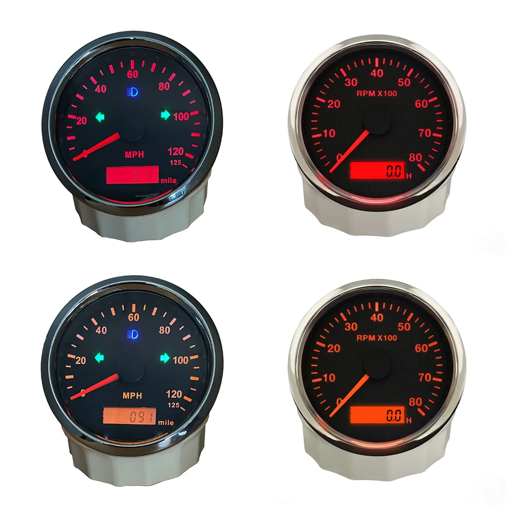 

ELING 2 Gauge Set 85mm 0-200KM/H 125MPH GPS Speedometer+8000RPM 12000RPM Tachometer with Red Yellow Backlight for Car Yacht