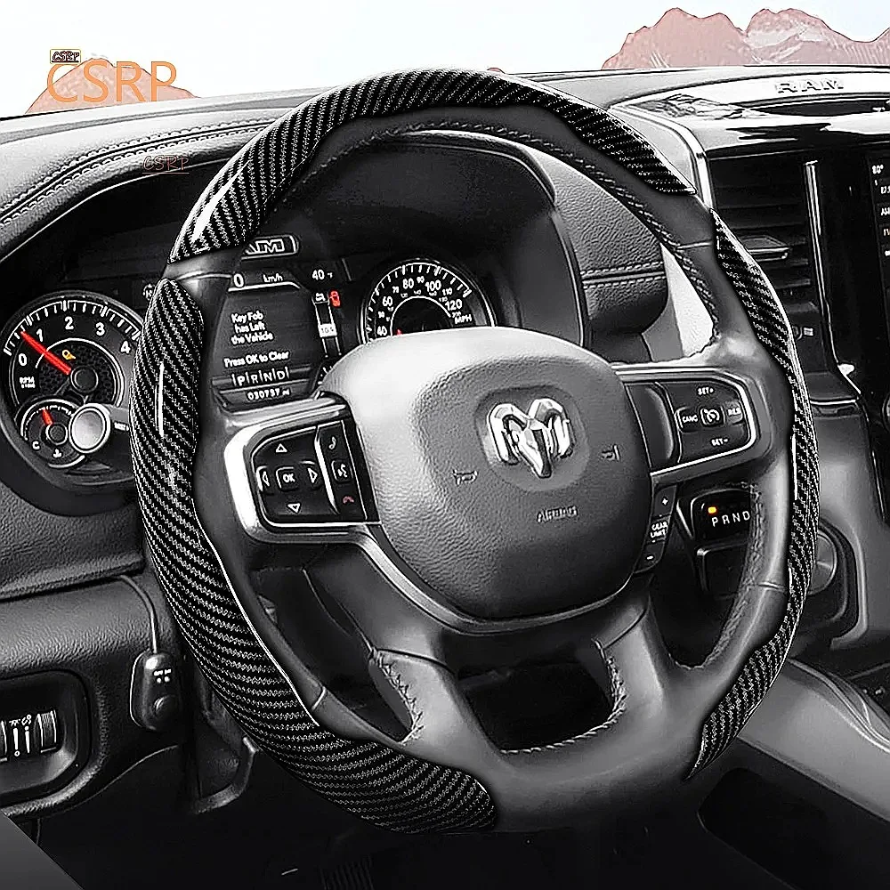 Glossy Carbon Fiber Steering Wheel Cover Snap-On for Ram 1500-5500 Promaster Rampage Pickup