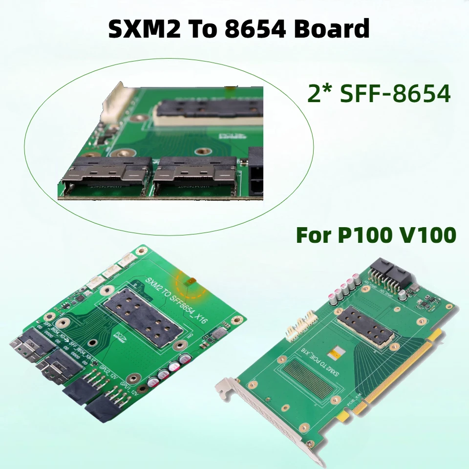 Dual 8Pin PCIE X16 To SXM2 2*SFF-8654 Adapter Card for NVIDIA P-100 V-100 GPU Graphics Card Server Tempareture Control Expansion