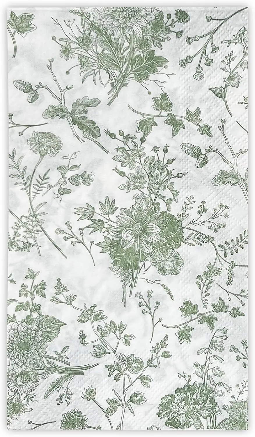 Servilletas de Papel con Diseño Floral Verde, Paquete de 25, Toallas Desechables para Baño, Despedida de Soltera, Fiesta del Té, Fiesta en el Jardín - 4.3x7.9 Pulgadas