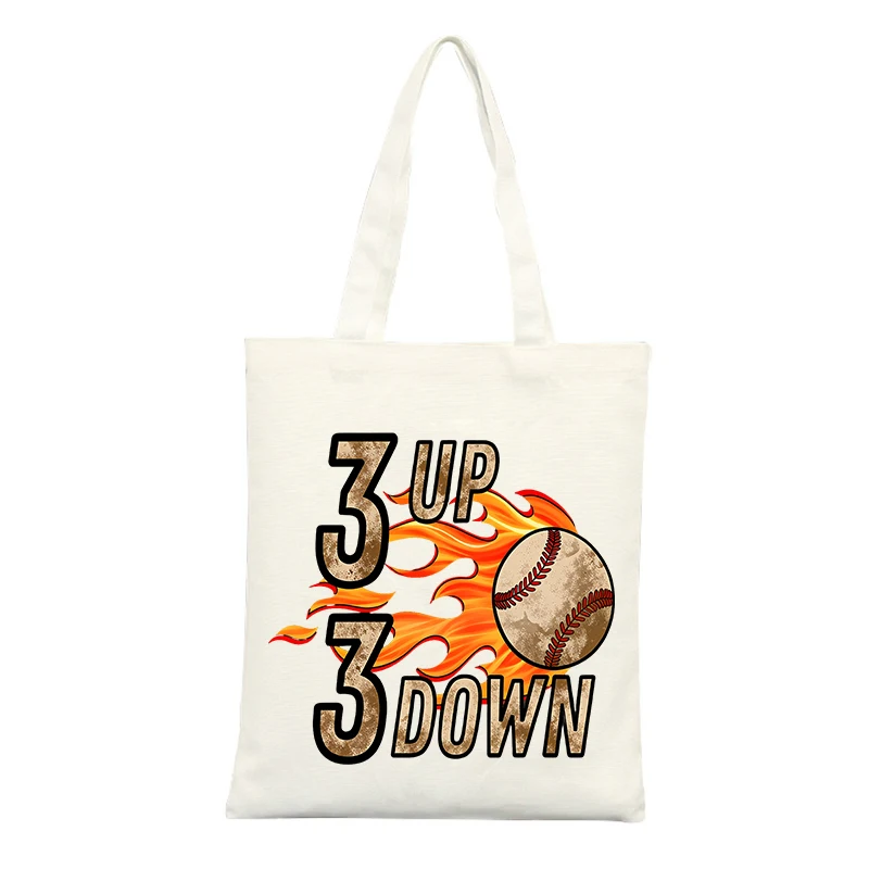 Baseball and Flame Graphic Canvas Tote Bag, Vintage Style for Casual Daily Use